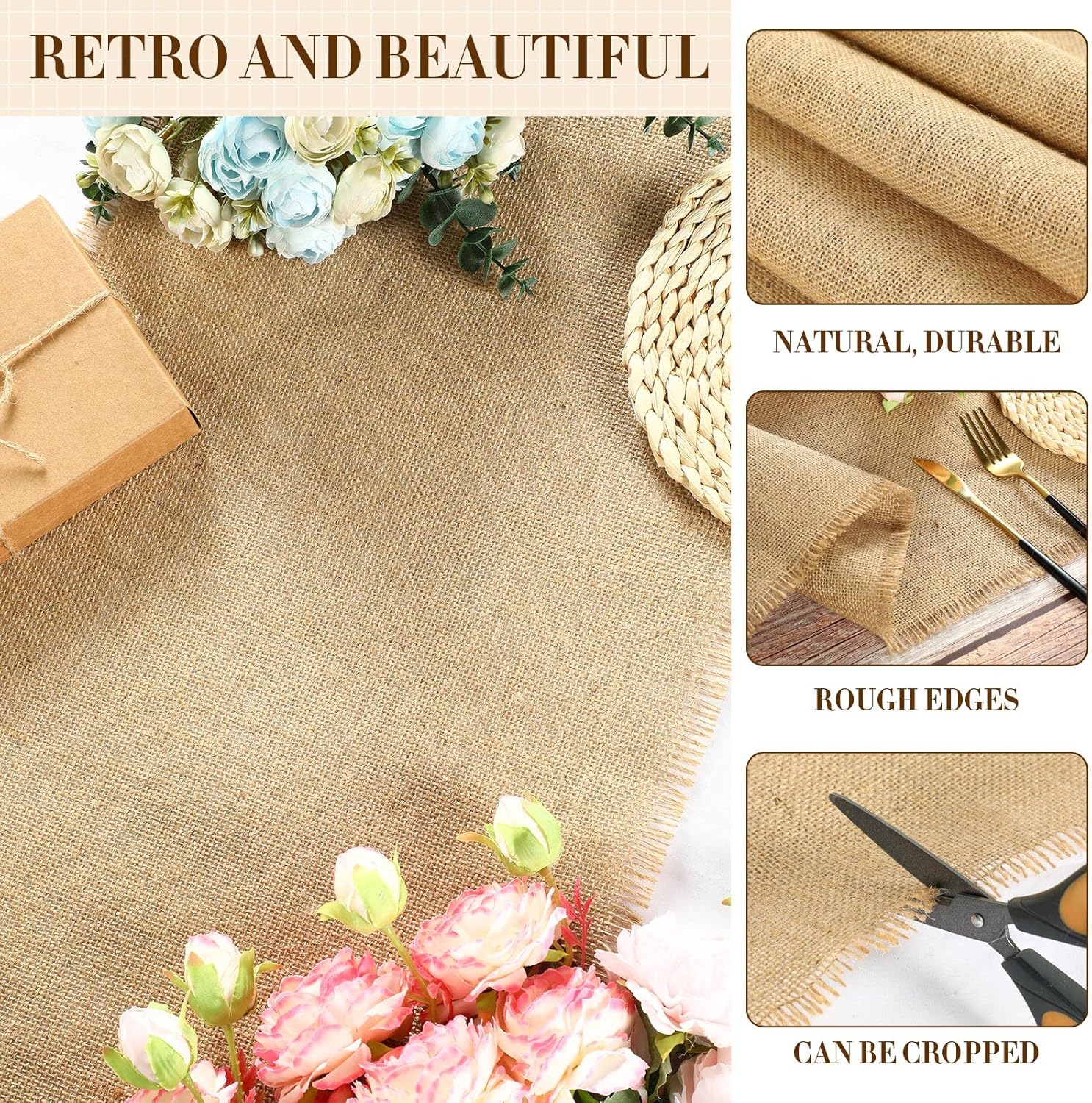 4 Pcs Burlap Table Runners for Farmhouse Decor