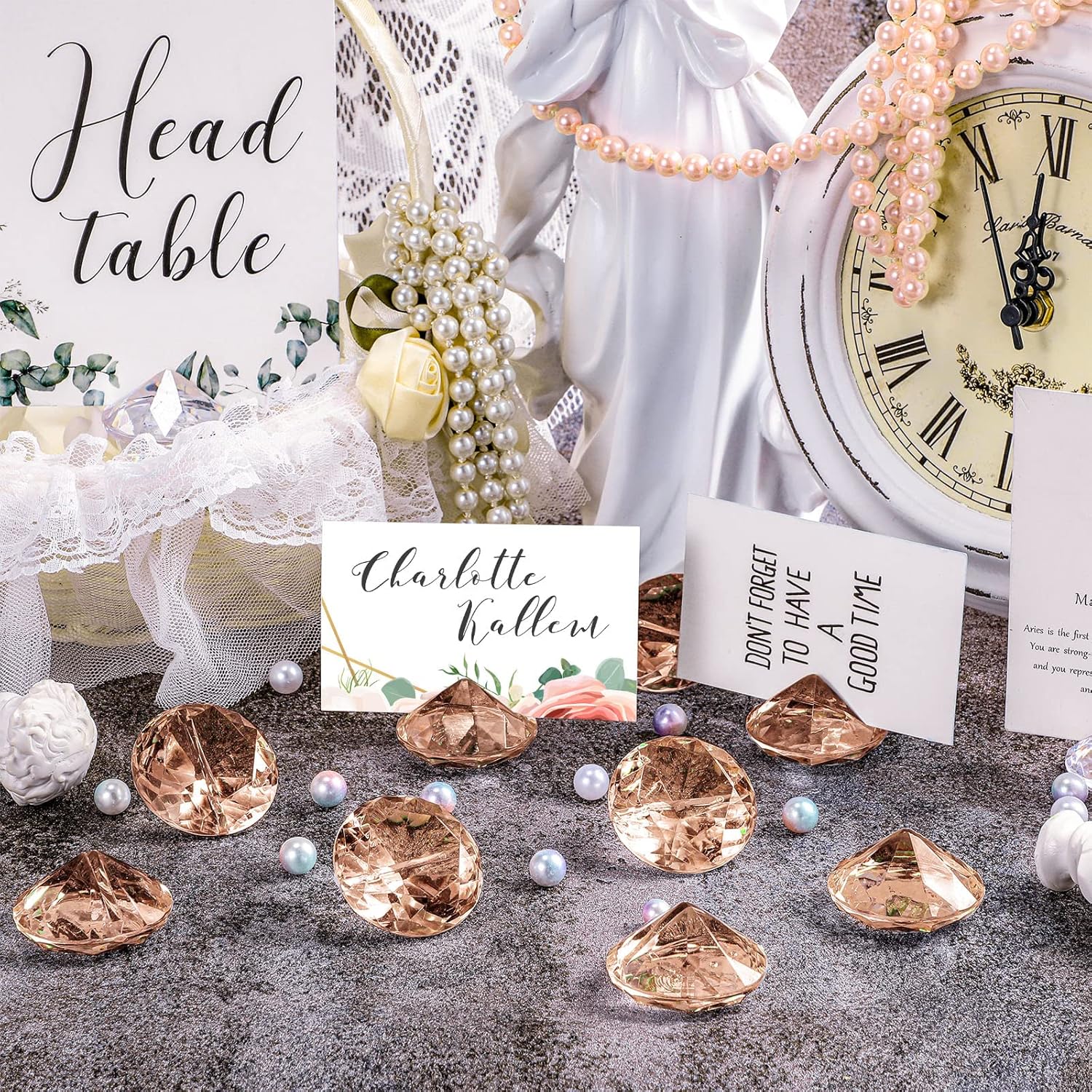 MTLEE 36-Piece Diamond Place Card Holders Rose Gold