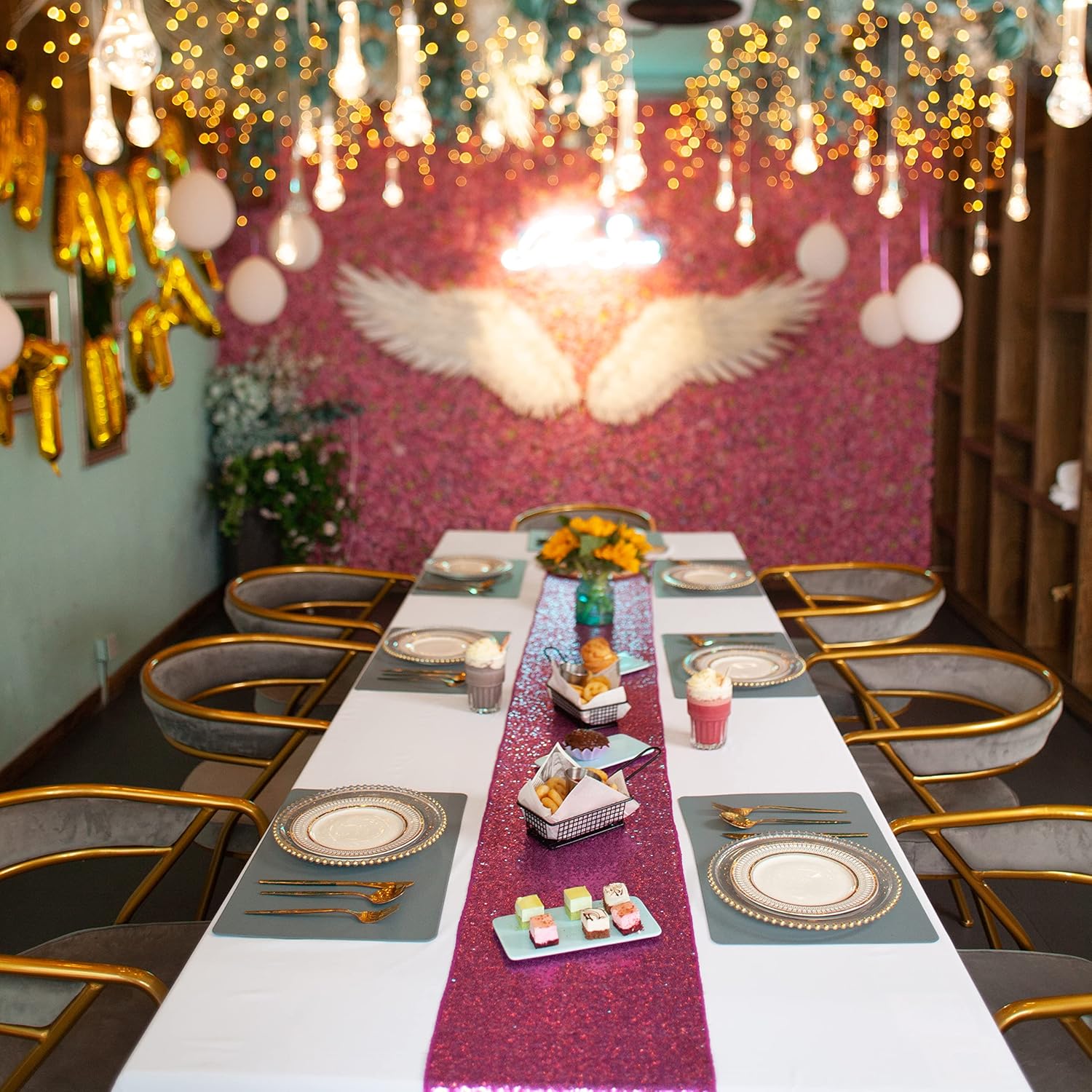 Charoama Fushia Sequin Table Runner 12x72 Inch