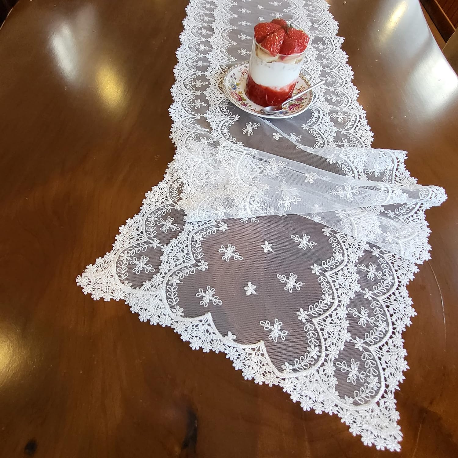 Lacely Inicia Table Lace Runner 12x86 Inch White Decor