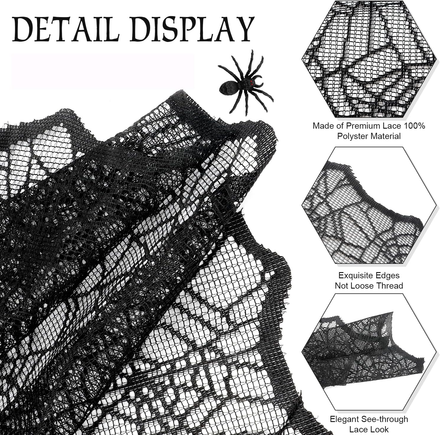 Halloween Decor Table Runner - Black Spider Web Design 18x72 Inch
