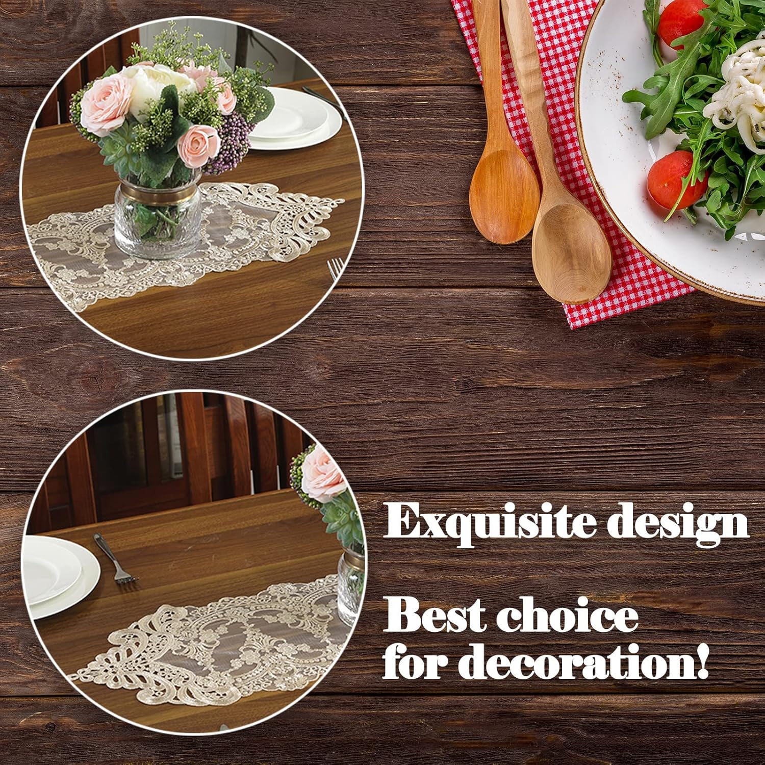 Lace Table Runner with Macrame Floral Border