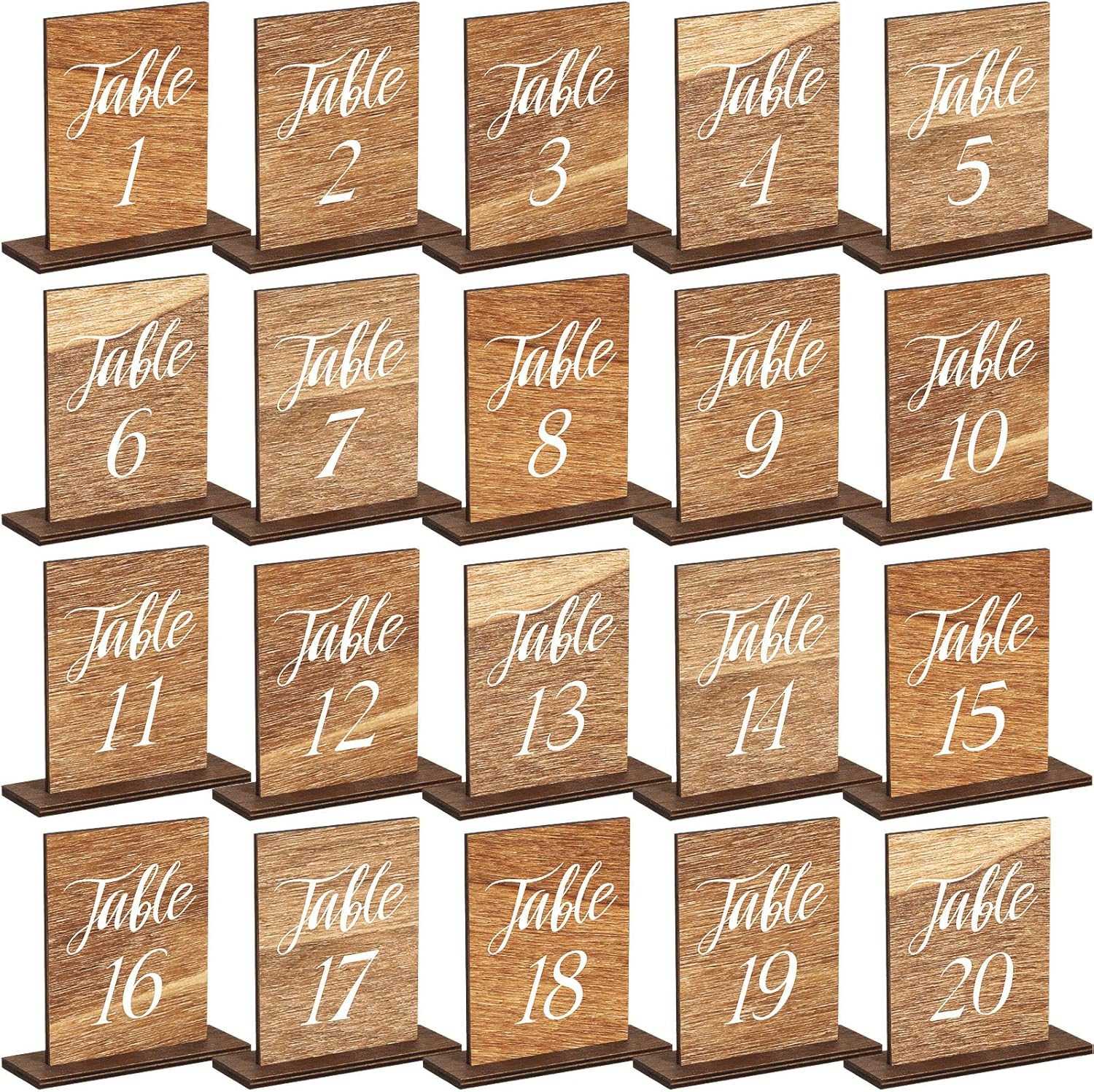Chunful 20 Pcs Wooden Table Numbers with Base for Wedding Centerpieces