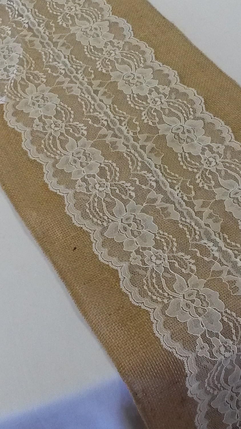 AK TRADING Burlap Lace Table Runner Ivory 12x72