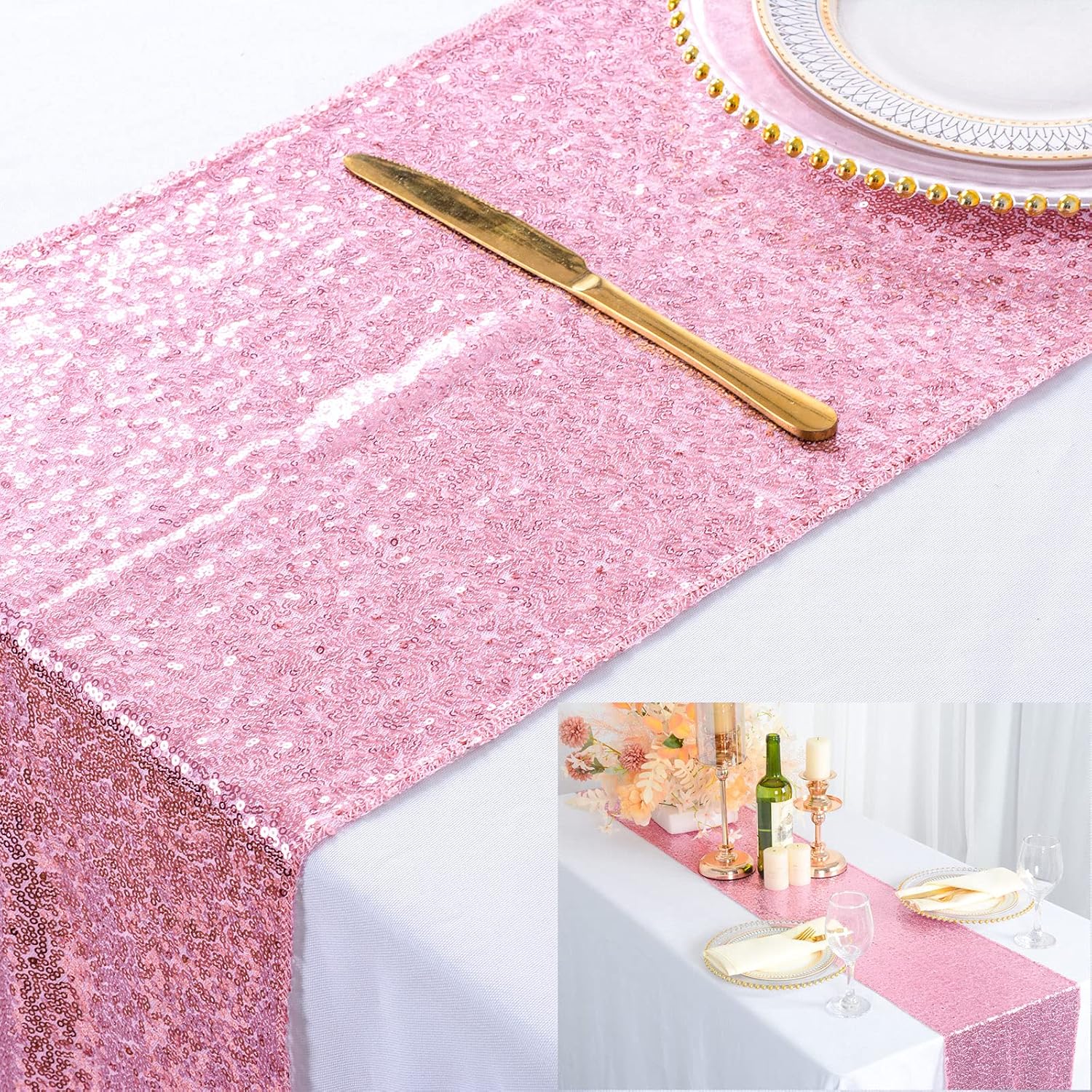 ShinyBeauty 12x72-Inch Fuchsia Pink Sequin Table Runner