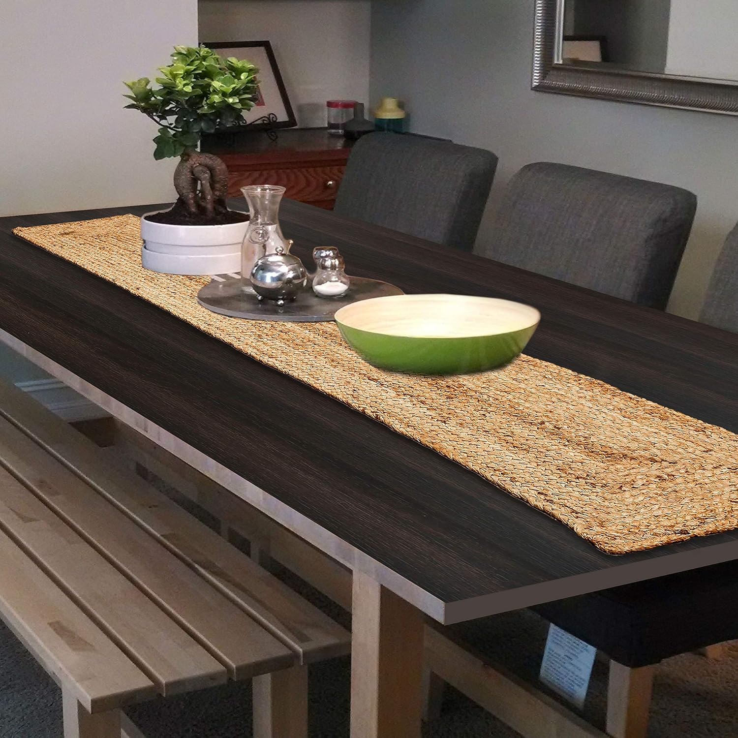 Goroly Home Reversible Jute Braided Table Runner 13x72 Inch Natural