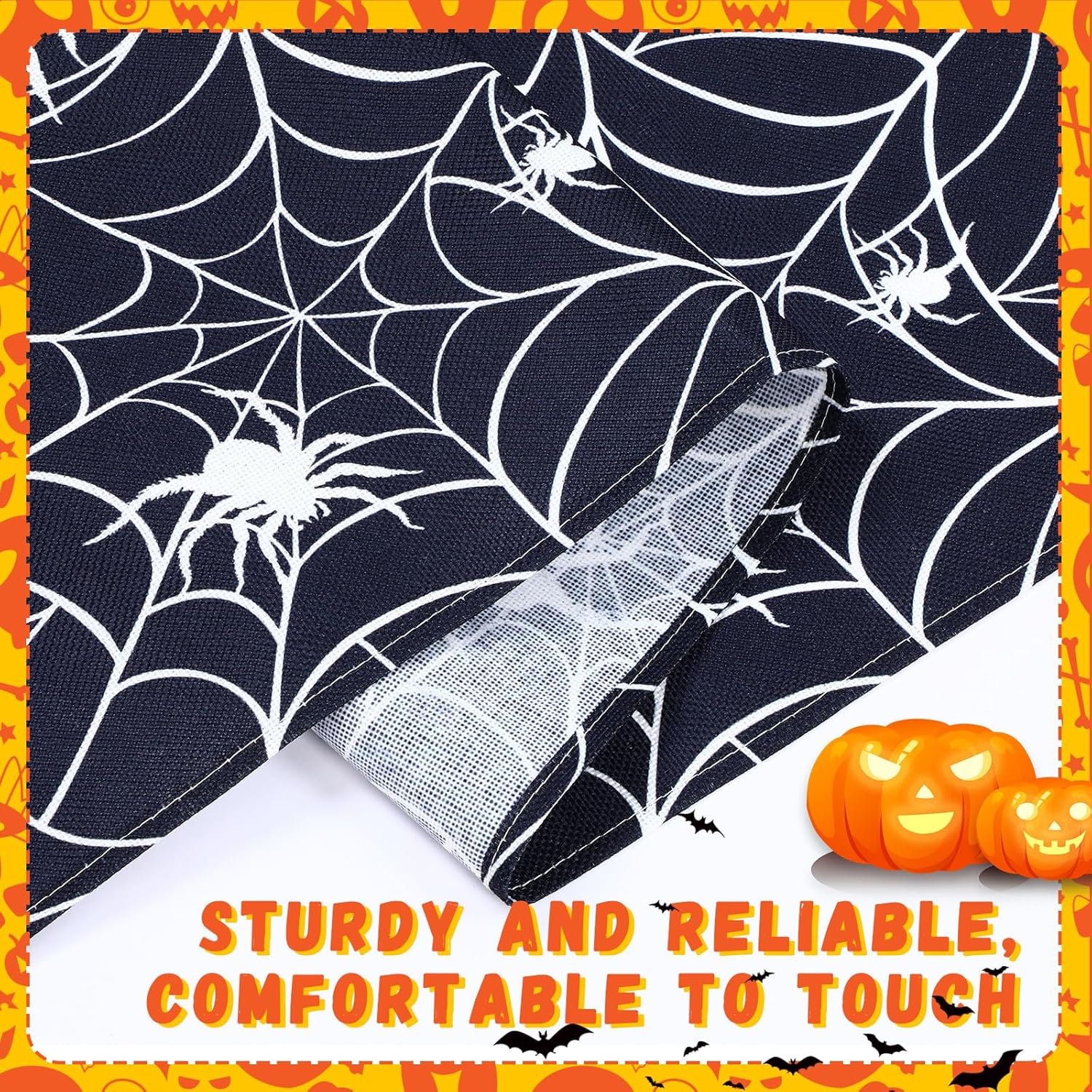 3 Pcs Halloween Table Runner Linen Cobweb Design