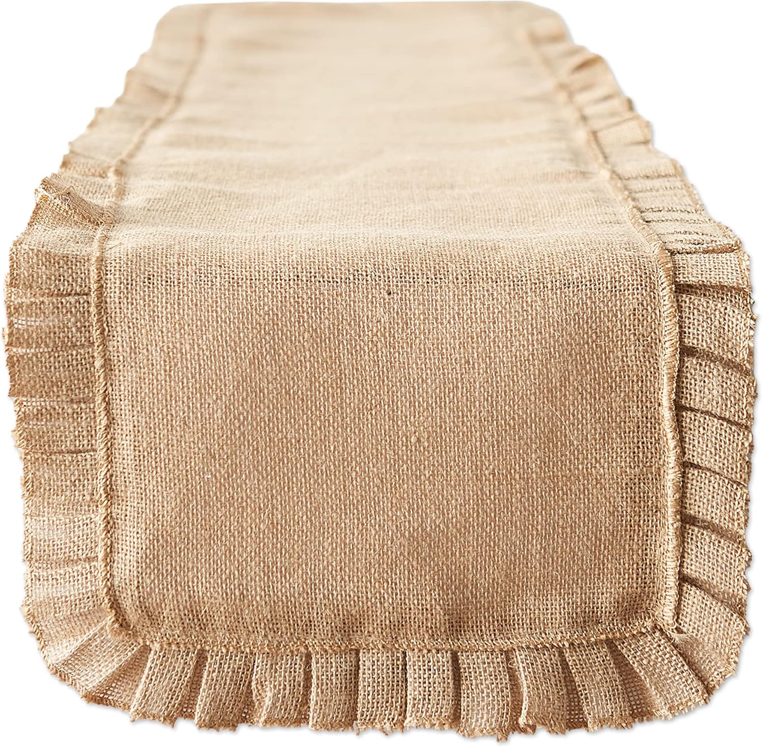 DII Jute Burlap Table Runner 14x108 with Ruffle Trim