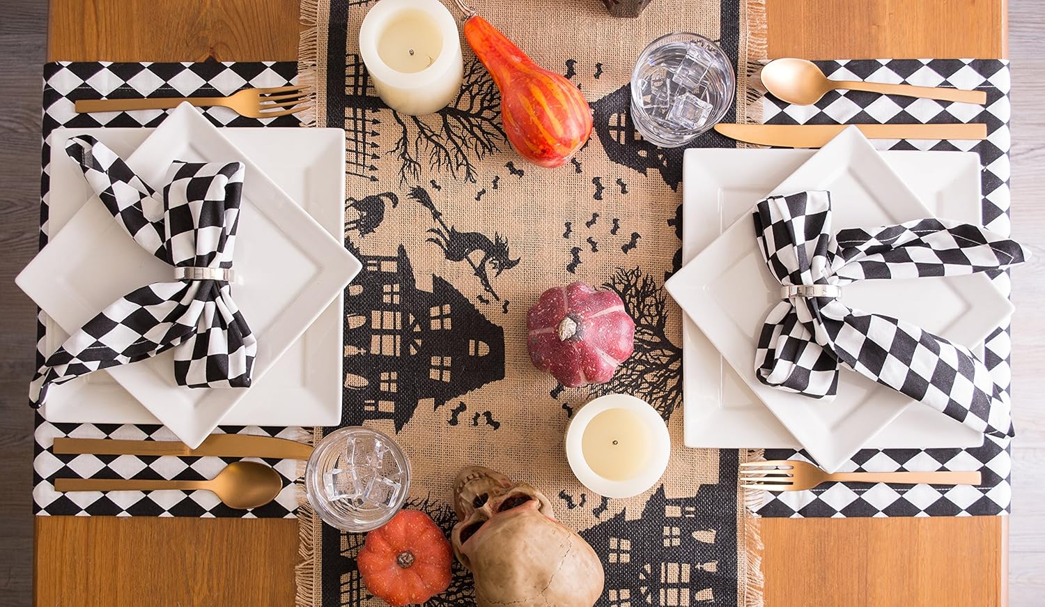 DII Halloween Burlap Table Runner 14x74 Black Tan
