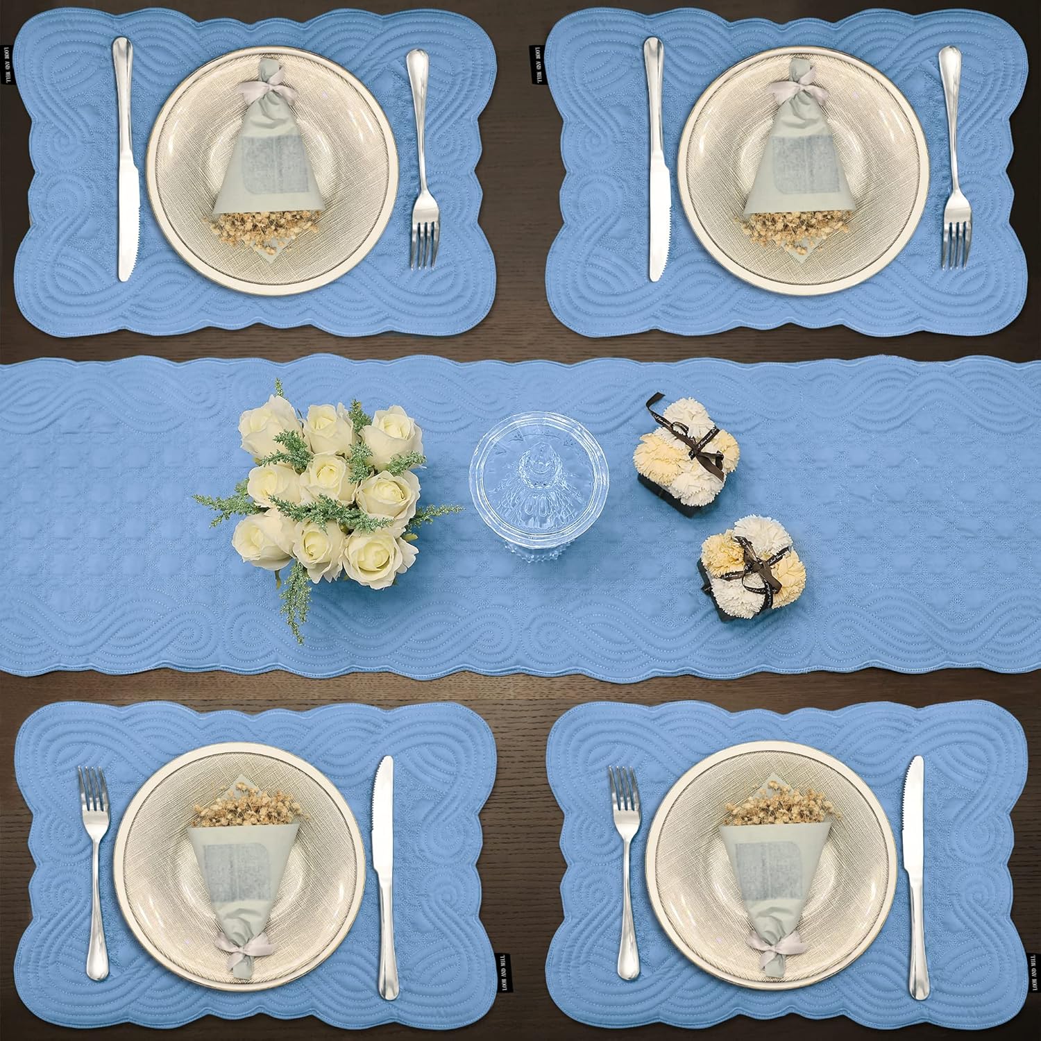 Loom and Mill Quilted Placemats Set of 6 Blue