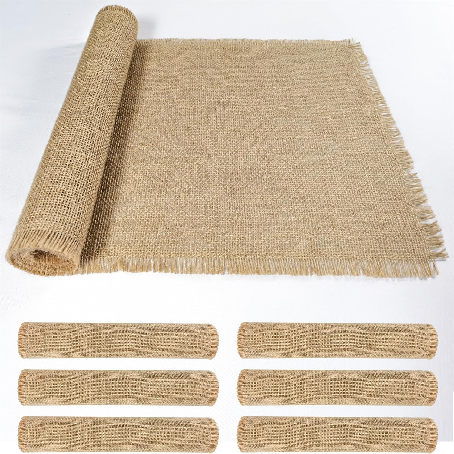 6 Pack 13 x 72 Inch Tassel Burlap Table Runners