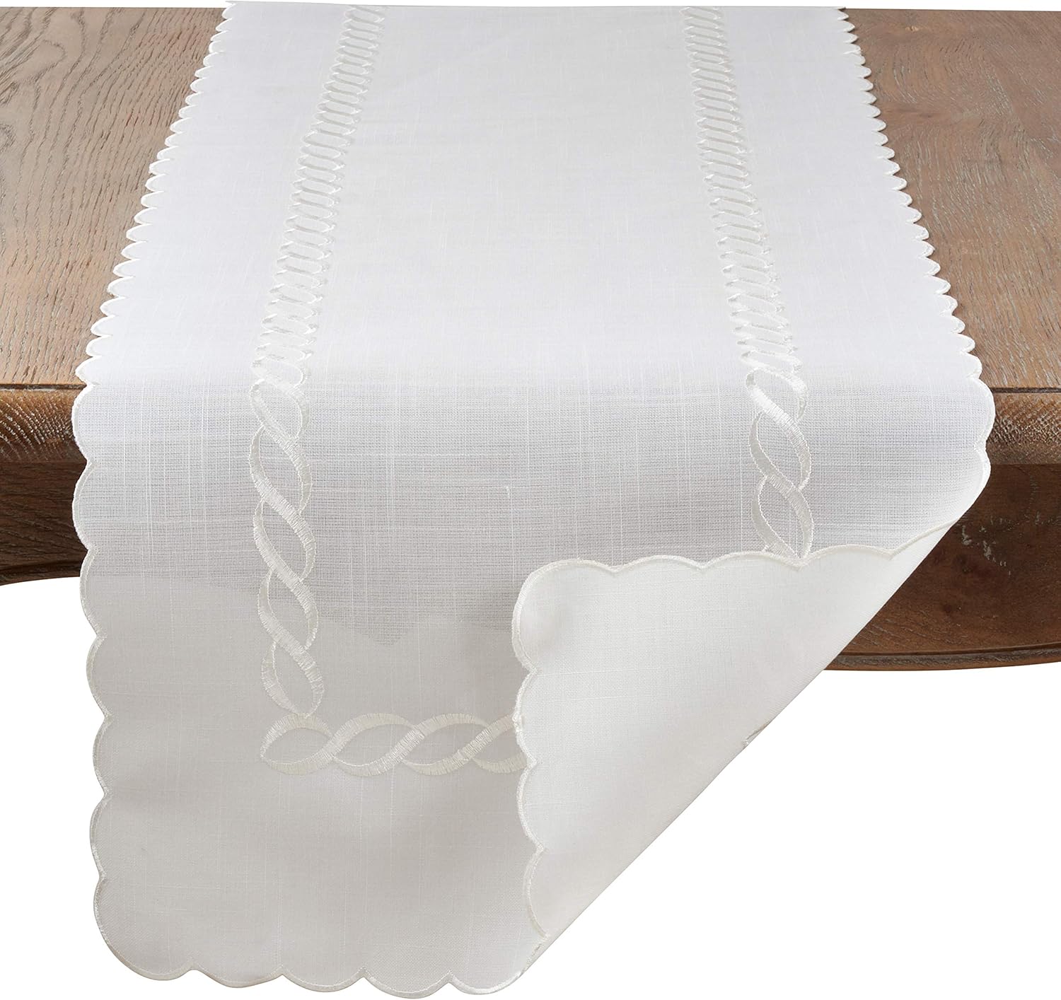 Saro Lifestyle Braided Embroidery Table Runner White 16x68