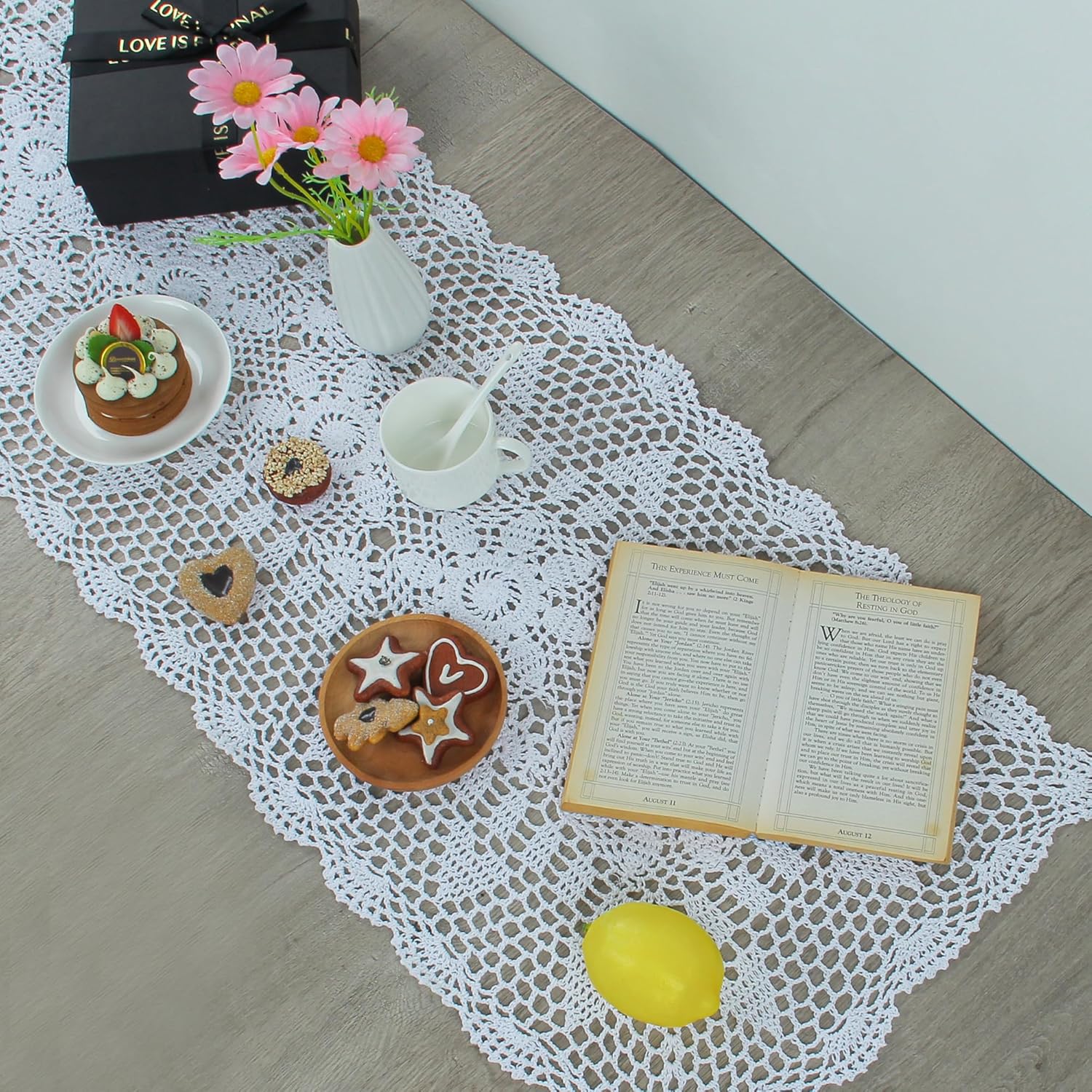 Kilofly Handmade Crochet Lace Table Runner 15x36 Inch White