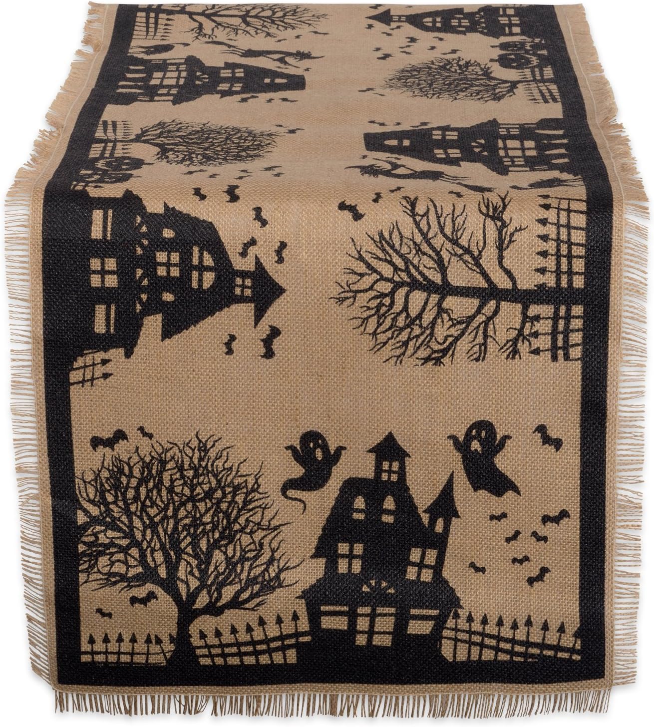 DII Halloween Burlap Table Runner 14x74 Black Tan