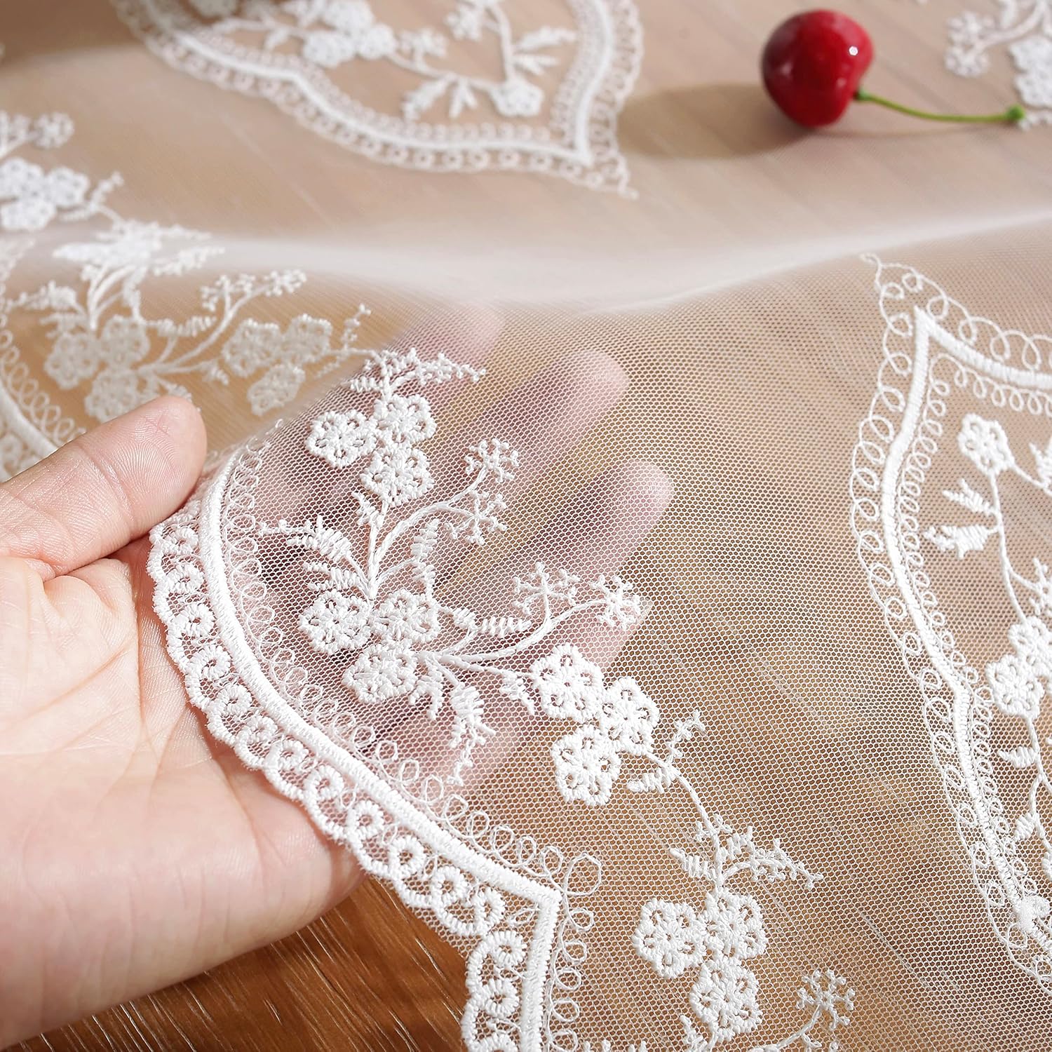 White Lace Table Runner with Flower Embroidery 12x59